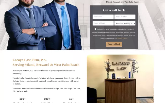Screenshot of the Lacayo Law Firm, P.A. Website