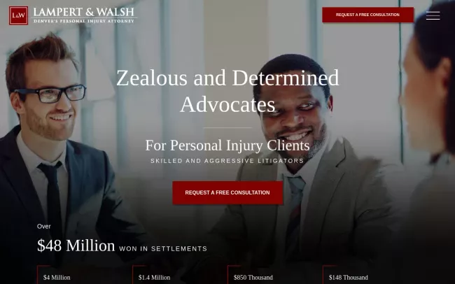 Screenshot of the Lampert & Walsh - Denver Personal Injury Lawyers Website
