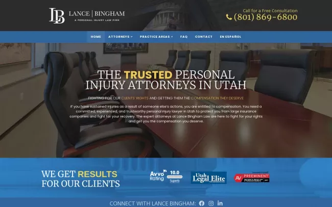 Screenshot of the Lance Bingham Law Website