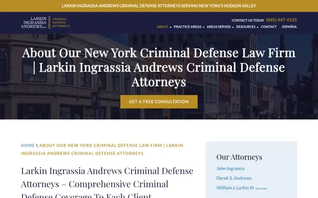 Screenshot of the Larkin Ingrassia Andrews Criminal Defense Attorneys Website