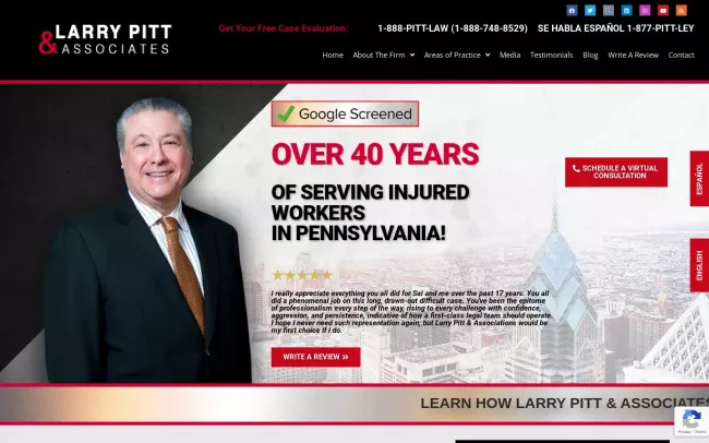 Screenshot of the Larry Pitt & Associates, P.C. Website
