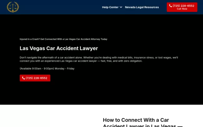 Screenshot of the Las Vegas Car Accident Lawyer Website