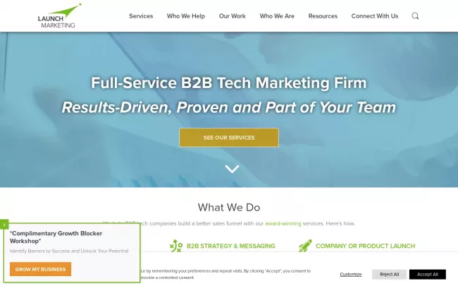Screenshot of the Launch Marketing, LLC Website