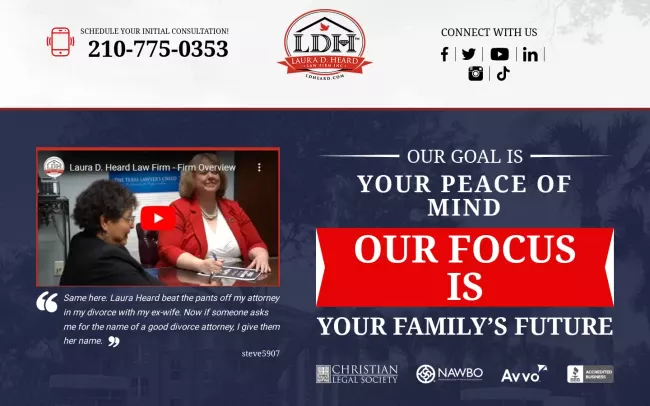 Screenshot of the Laura D. Heard Law Firm Inc./South TX Family Law Website