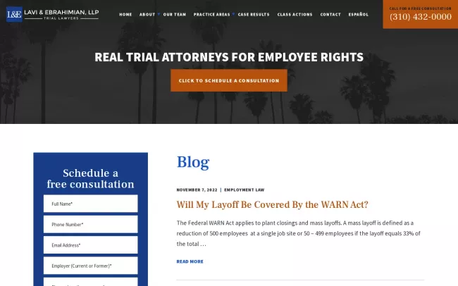 Screenshot of the The Lavi & Ebrahimian, LLP Blog