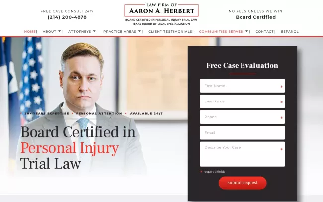 Screenshot of the Law Firm of Aaron A. Herbert, P.C. Website