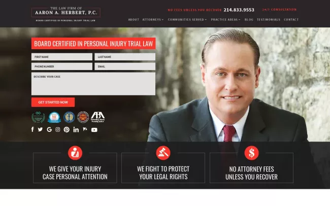 Screenshot of the Law Firm of Aaron A. Herbert, P.C. Website