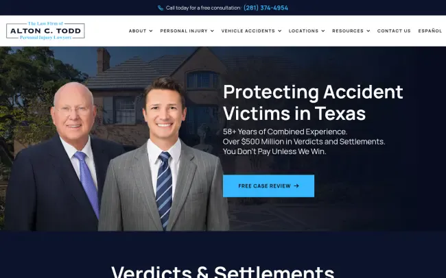 Screenshot of the The Law Firm of Alton C. Todd Personal Injury Lawyers Website