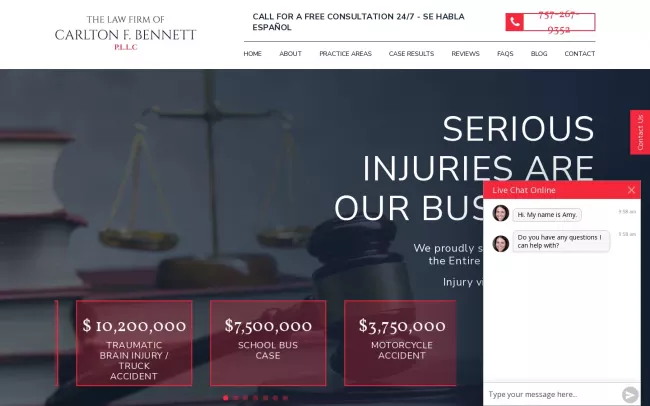 Screenshot of the The Law Firm of Carlton F. Bennett, P.L.L.C. Website