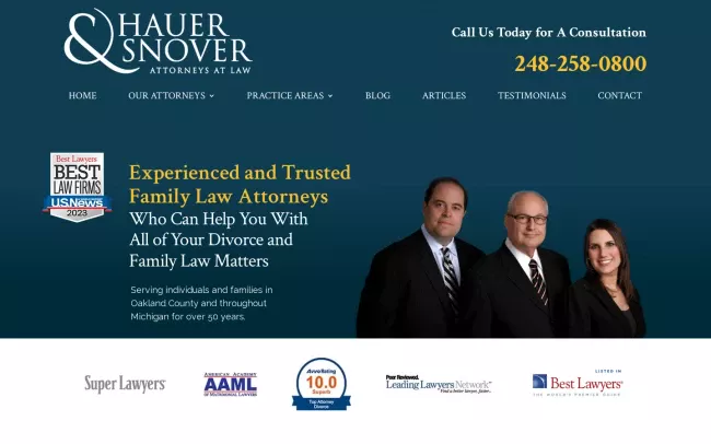 Screenshot of the The Law Firm of Hauer & Snover Website