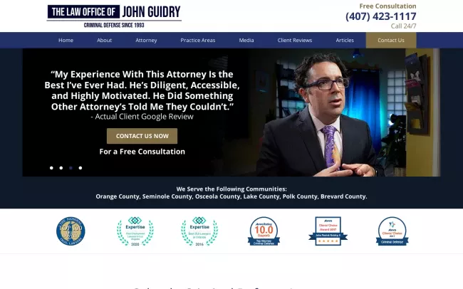 Screenshot of the Law Firm of John P. Guidry II, P.A. Website