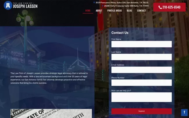 Screenshot of the The Law Firm of Joseph Lassen Website