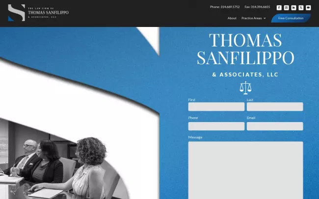 Screenshot of the The Law Firm of Thomas SanFilippo & Associates, LLC Website
