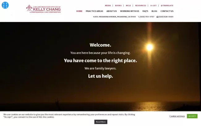 Screenshot of the Law and Mediation Offices of Kelly Chang Website