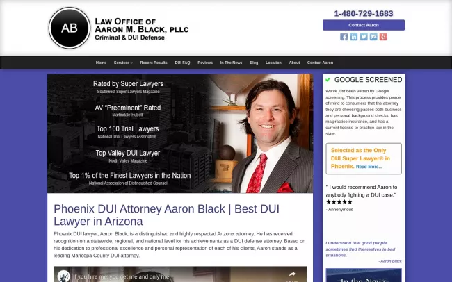 Screenshot of the Law Office of Aaron M. Black, PLLC Website