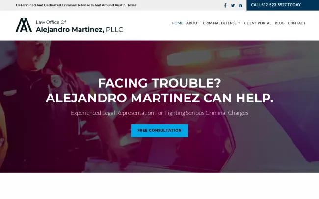 Screenshot of the Law Office of Alejandro Martinez, PLLC Website