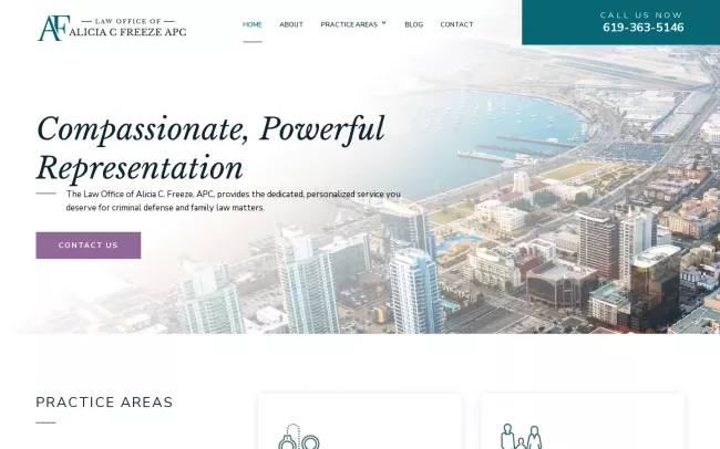 Screenshot of the The Law Office of Alicia C. Freeze, APC Website