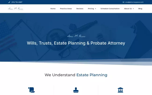 Screenshot of the Law Office of Ana M Pace Website
