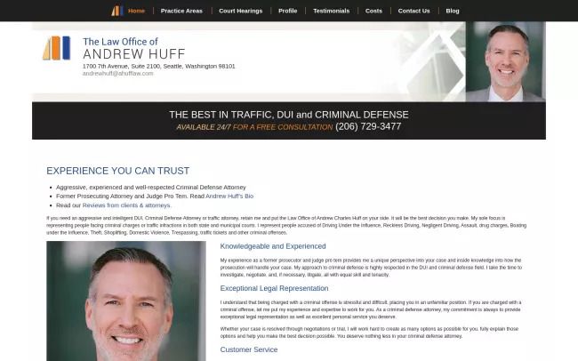 Screenshot of the Law office of Andrew Huff Website