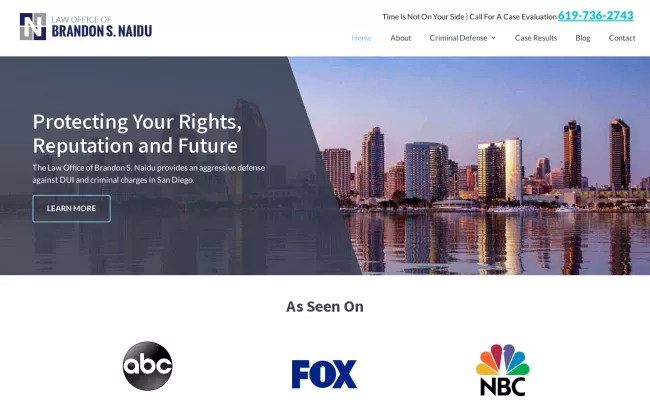 Screenshot of the Law Office Of Brandon S. Naidu Website