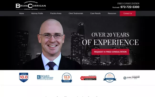 Screenshot of the Law Office of Brian Corrigan Website