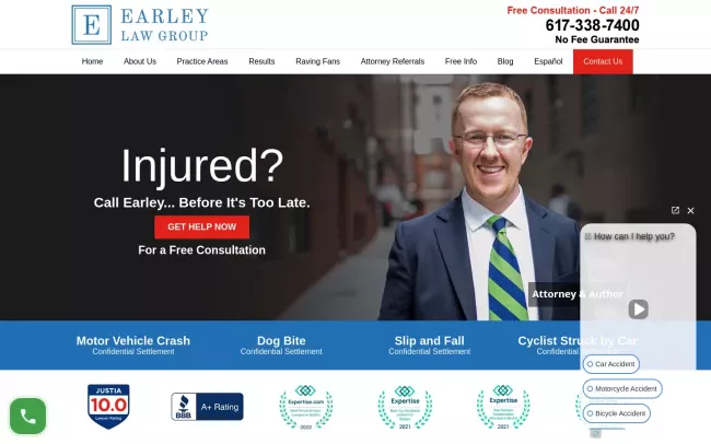 Screenshot of the Earley Law Group Injury Lawyers Website