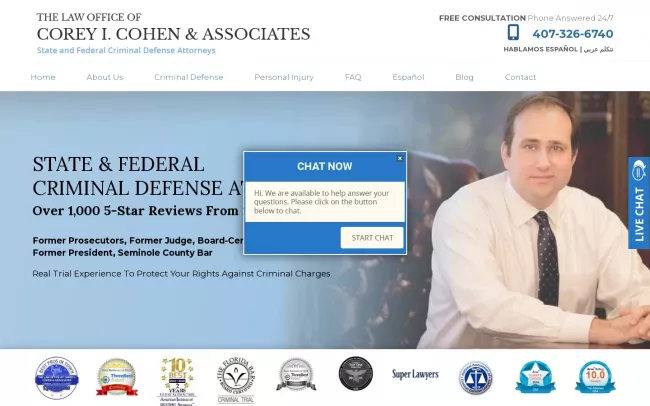 Screenshot of the The Legal Office of Corey I. Cohen & Associates Website