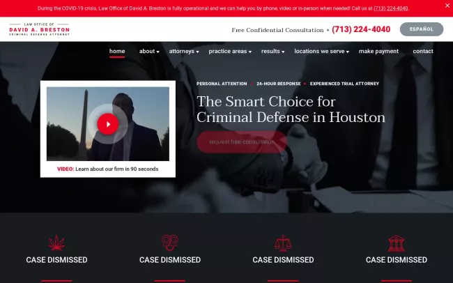 Screenshot of the The Law Office of David A. Breston, DWI & Criminal Defense Attorney Website