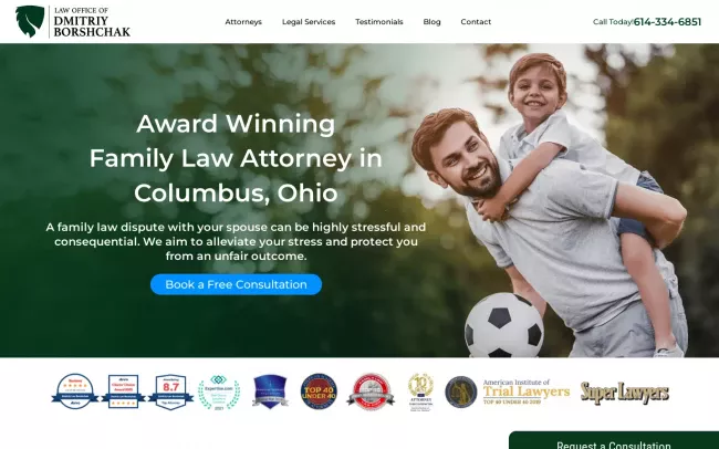 Screenshot of the Law Office of Dmitriy Borshchak Website