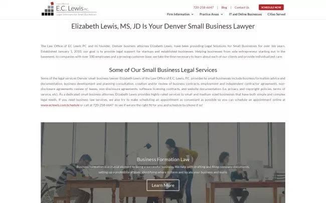 Screenshot of the Elizabeth Lewis Website