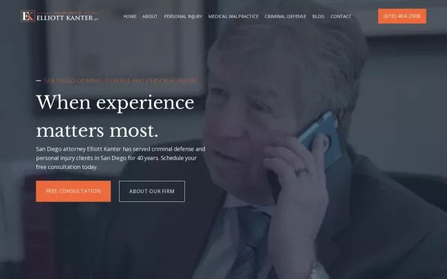 Screenshot of the The Law Office of Elliott Kanter APC Website