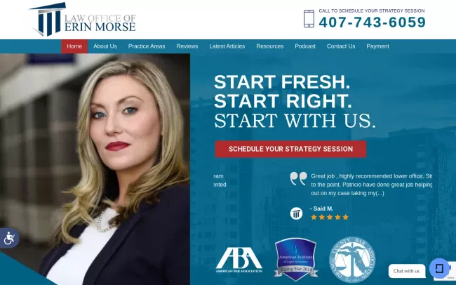 Screenshot of the The Law Office of Erin Morse Website