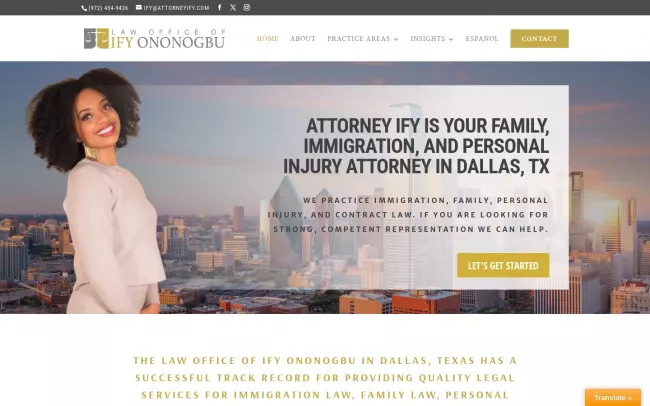 Screenshot of the Law Office of Ify Ononogbu Website