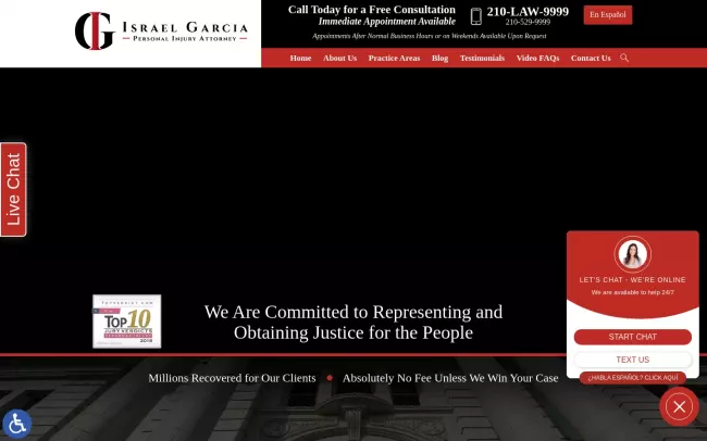 Screenshot of the Law Office of Israel Garcia Website