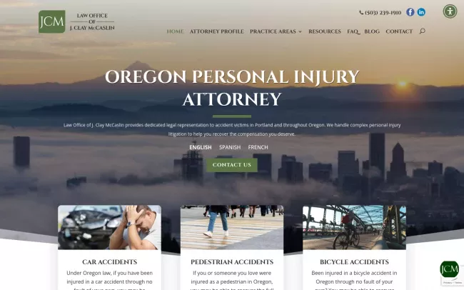 Screenshot of the Law Office of J. Clay McCaslin Website