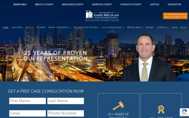 Screenshot of the Law Office of James M. Milligan Jr. Website
