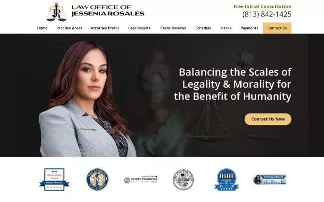 Screenshot of the Law Office of Jessenia Rosales, LLC Website
