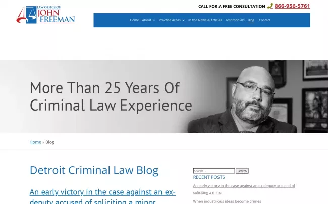 Screenshot of the Law Office of John Freeman Blog