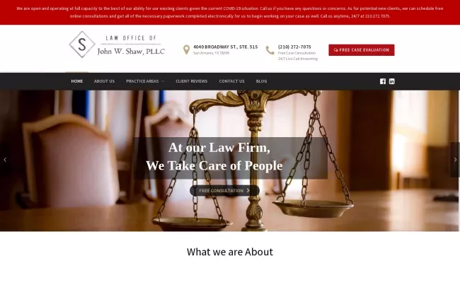 Screenshot of the Law Office of John W. Shaw, PLLC Website