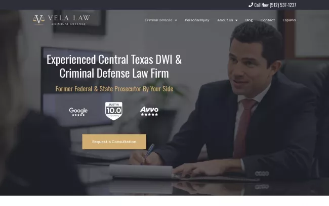 Screenshot of the Law Office of Jorge Vela - Abogado de Defensa Criminal Website