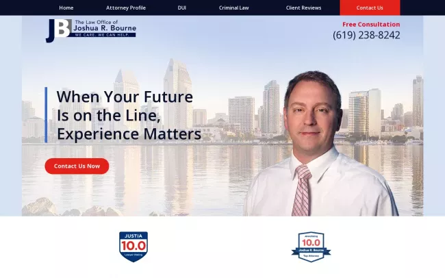 Screenshot of the Law Office of Joshua R. Bourne Website