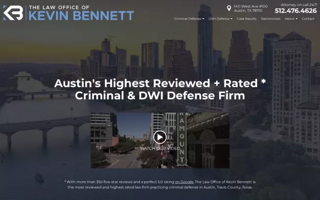 Screenshot of the The Law Office of Kevin Bennett Website