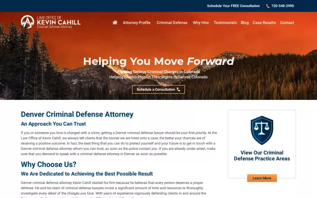 Screenshot of the Law Office of Kevin Cahill Website