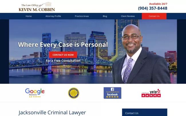 Screenshot of the The Law Office of Kevin M. Cobbin Website