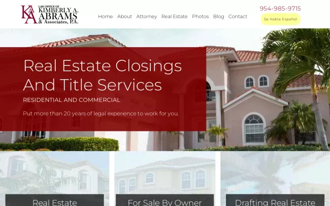Screenshot of the Law Office of Kimberly A. Abrams & Associates, P.A. Website