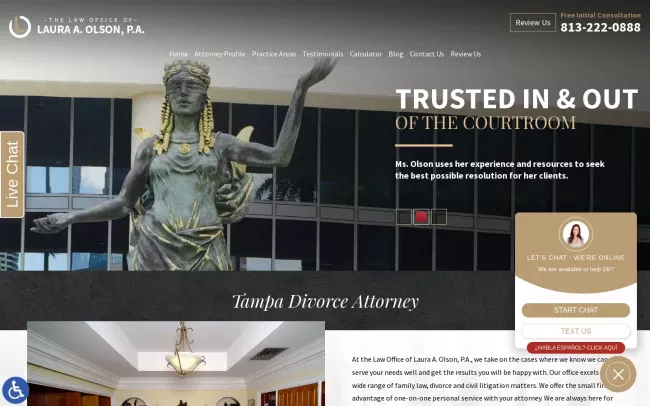 Screenshot of the The Law Office of Laura A. Olson, P.A. Website