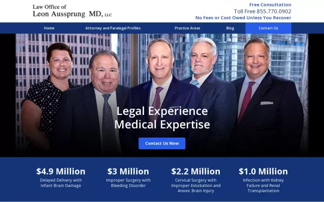Screenshot of the Law Office of Leon Aussprung MD, LLC Website