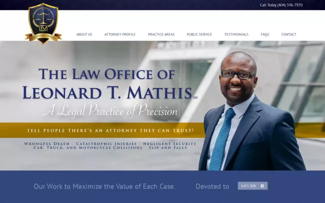 Screenshot of the The Law Office of Leonard T. Mathis, LLC. Website