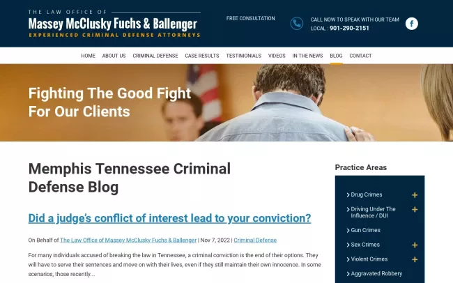 Screenshot of the The Law Office of Massey McClusky McClusky & Fuchs Blog