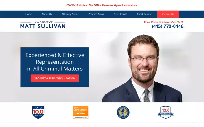 Screenshot of the Law Office of Matt Sullivan Website